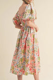 Robe Midi Fleurie Smockée | Rose Abricot | Romantique & Féminine