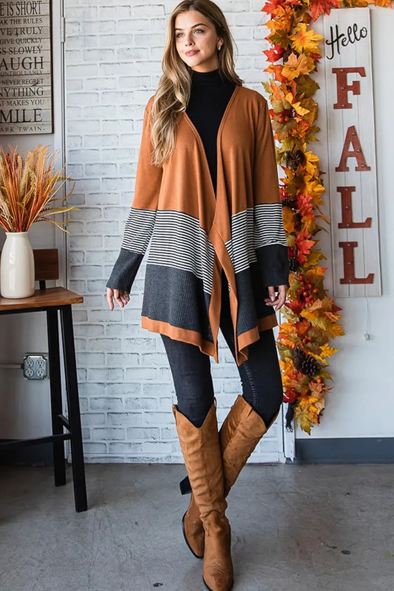 Cardigan à Rayures Colorblock | Superposition Douillette | Style Décontracté au Quotidien