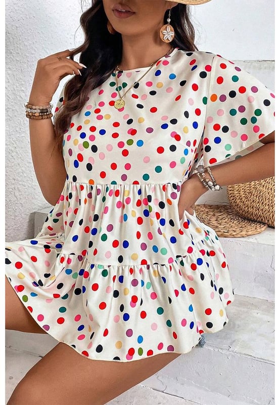 Robe Babydoll à Pois | Beige | Colorée & Confortable pour Tailles Plus