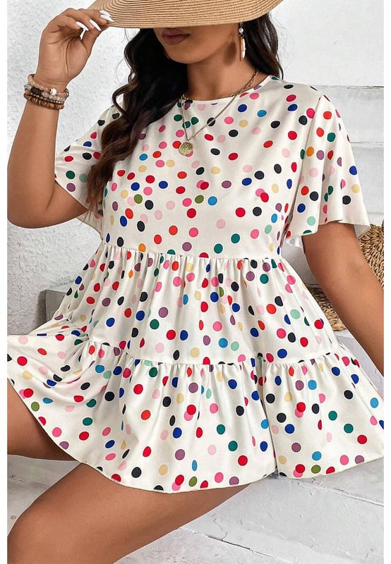Robe Babydoll à Pois | Beige | Colorée & Confortable pour Tailles Plus