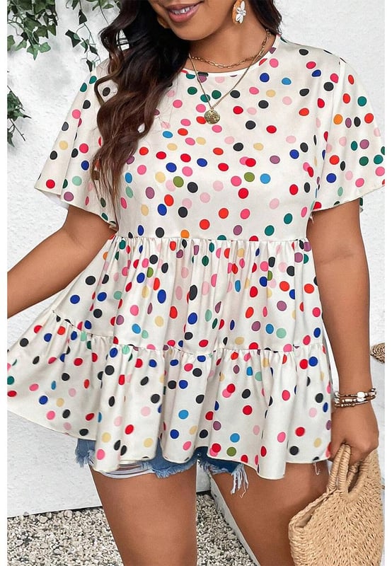 Robe Babydoll à Pois | Beige | Colorée & Confortable pour Tailles Plus