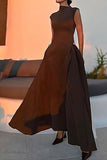 Robe Longue Élégante à Col Montant | Noire | Intemporelle et Sophistiquée