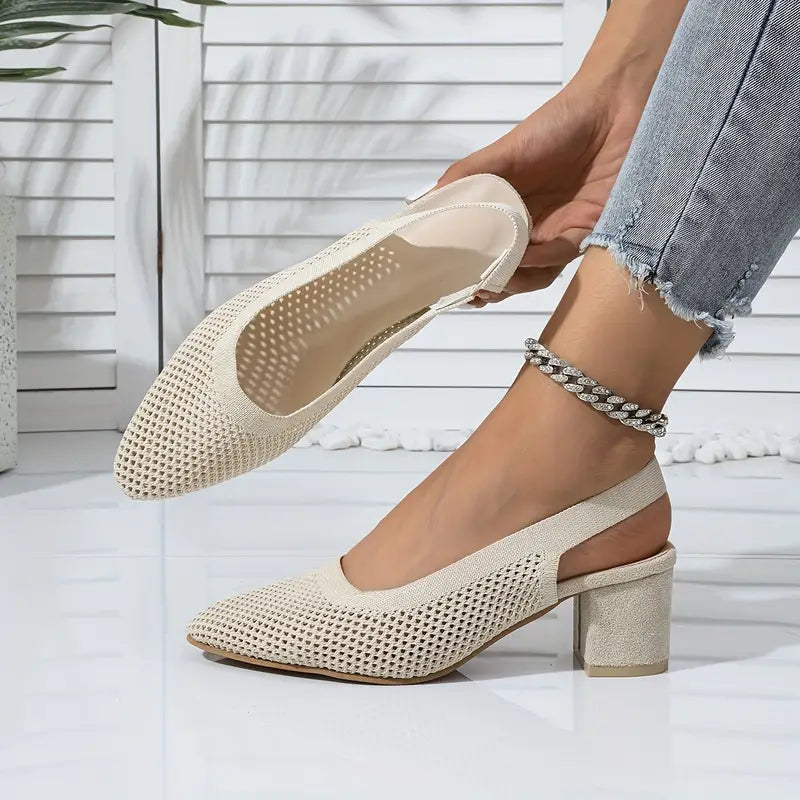 Escarpins Slingback | Maille Respirante | Talon Bloc Élégant