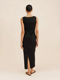 Robe Longue Évasée | Lin mélangé | Encolure carrée | Silhouette structurée