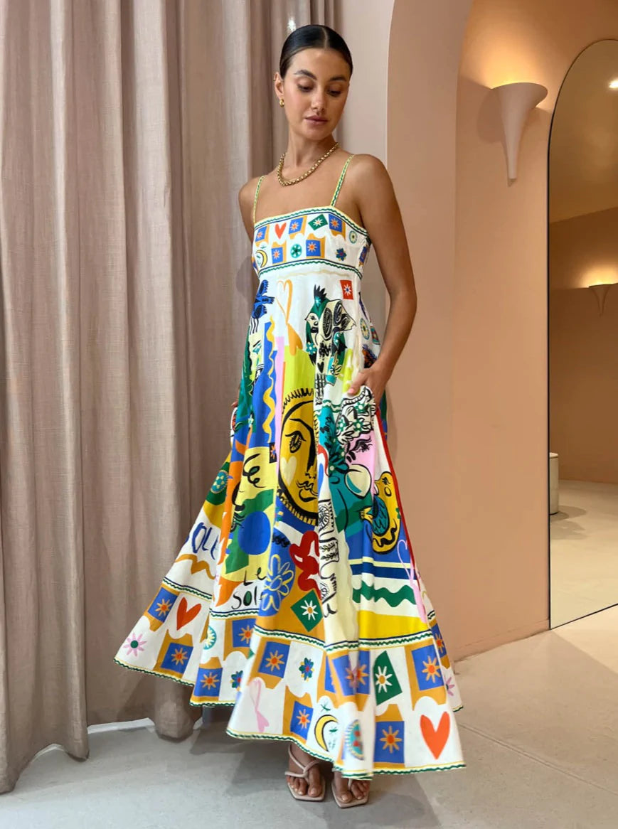 Robe Midi à Imprimé Artistique | Vibrante | Élégante et Unique