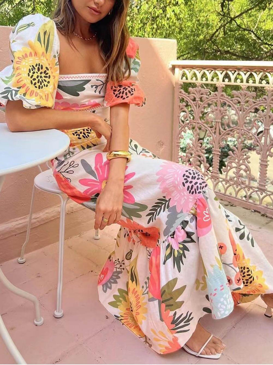 Robe Longue Fleurie | Manches Bouffantes | Colorée & Légère