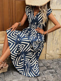 Robe Midi à Imprimé Chevron | Élégance Graphique | Fluidité Décontractée