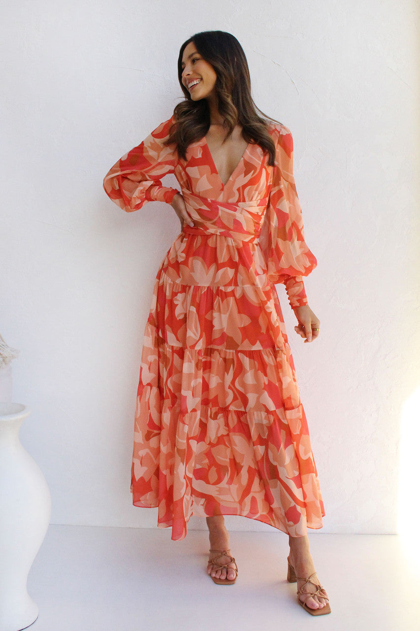 Robe Longue en Mousseline Fleurie | Manches Longues | Élégance Légère et Aérienne