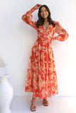 Robe Longue en Mousseline Fleurie | Manches Longues | Élégance Légère et Aérienne