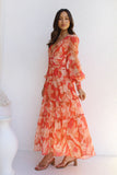Robe Longue en Mousseline Fleurie | Manches Longues | Élégance Légère et Aérienne