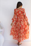 Robe Longue en Mousseline Fleurie | Manches Longues | Élégance Légère et Aérienne