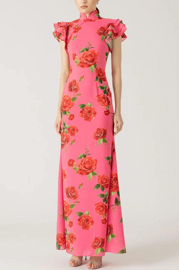 Robe Longue Fleurie à Volants | Élégante & Féminine | Idéale pour les Grandes Occasions