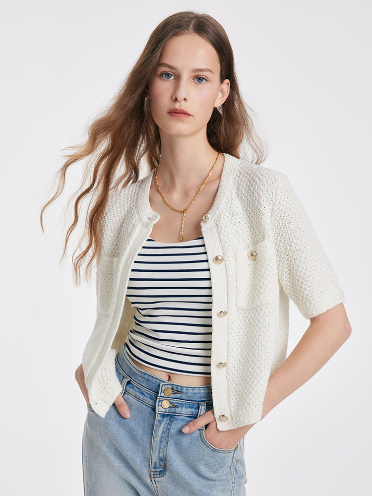 Gilet en Maille Texturée | Manches Courtes | Élégant & Minimal