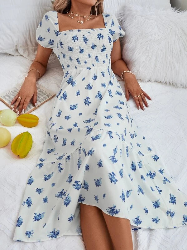 Robe Longue Fleurie Smockée | Romantique & Élégante | Parfaite pour l’Été