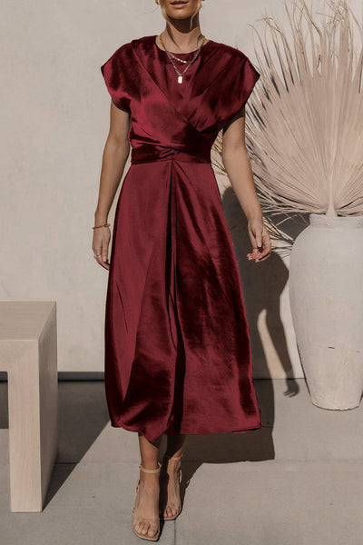 Robe Midi Portefeuille en Satin | Élégante | Chic et Intemporelle
