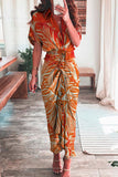 Robe Midi Satinée à Nœud Frontal | Imprimé Abstrait | Fluide et Audacieuse