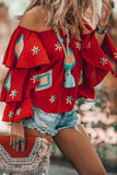 Blouse Bohème Épaules Dénudées | Broderies Colorées | Style Festival