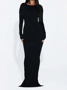 Robe Longue Moulante à Manches Longues | Élégante & Ajustée | Style Intemporel