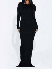 Robe Longue Moulante à Manches Longues | Élégante & Ajustée | Style Intemporel