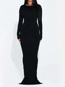 Robe Longue Moulante à Manches Longues | Élégante & Ajustée | Style Intemporel