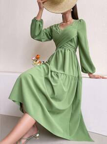 Robe midi taille empire | Vert Sarcelle | Élégance douce et féminine