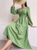 Robe midi taille empire | Vert Sarcelle | Élégance douce et féminine