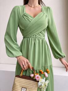 Robe midi taille empire | Vert Sarcelle | Élégance douce et féminine