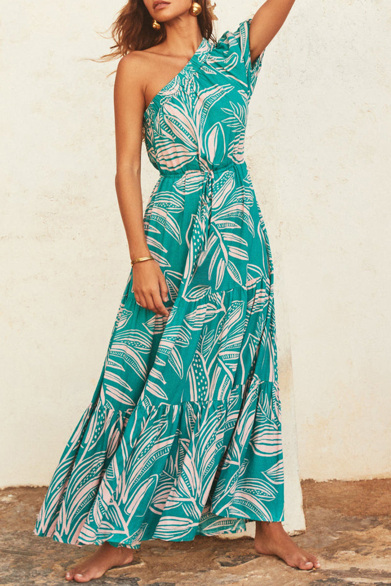 Robe Longue Asymétrique Tropicale | Imprimé Exotique | Glamour Estival Décontracté