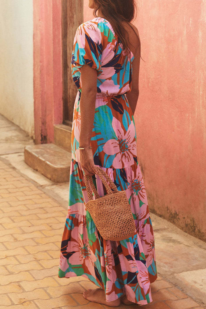Robe Longue Asymétrique Tropicale | Imprimé Exotique | Glamour Estival Décontracté