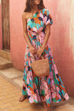 Robe Longue Asymétrique Tropicale | Imprimé Exotique | Glamour Estival Décontracté