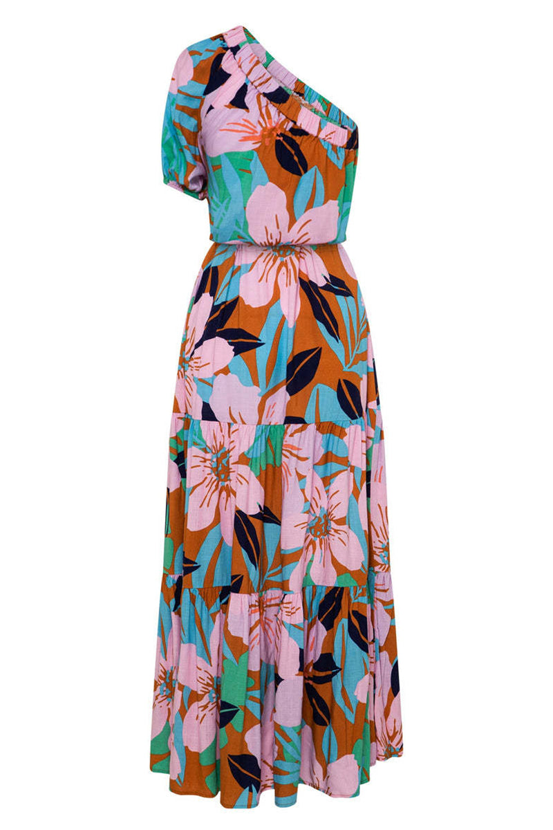 Robe Longue Asymétrique Tropicale | Imprimé Exotique | Glamour Estival Décontracté