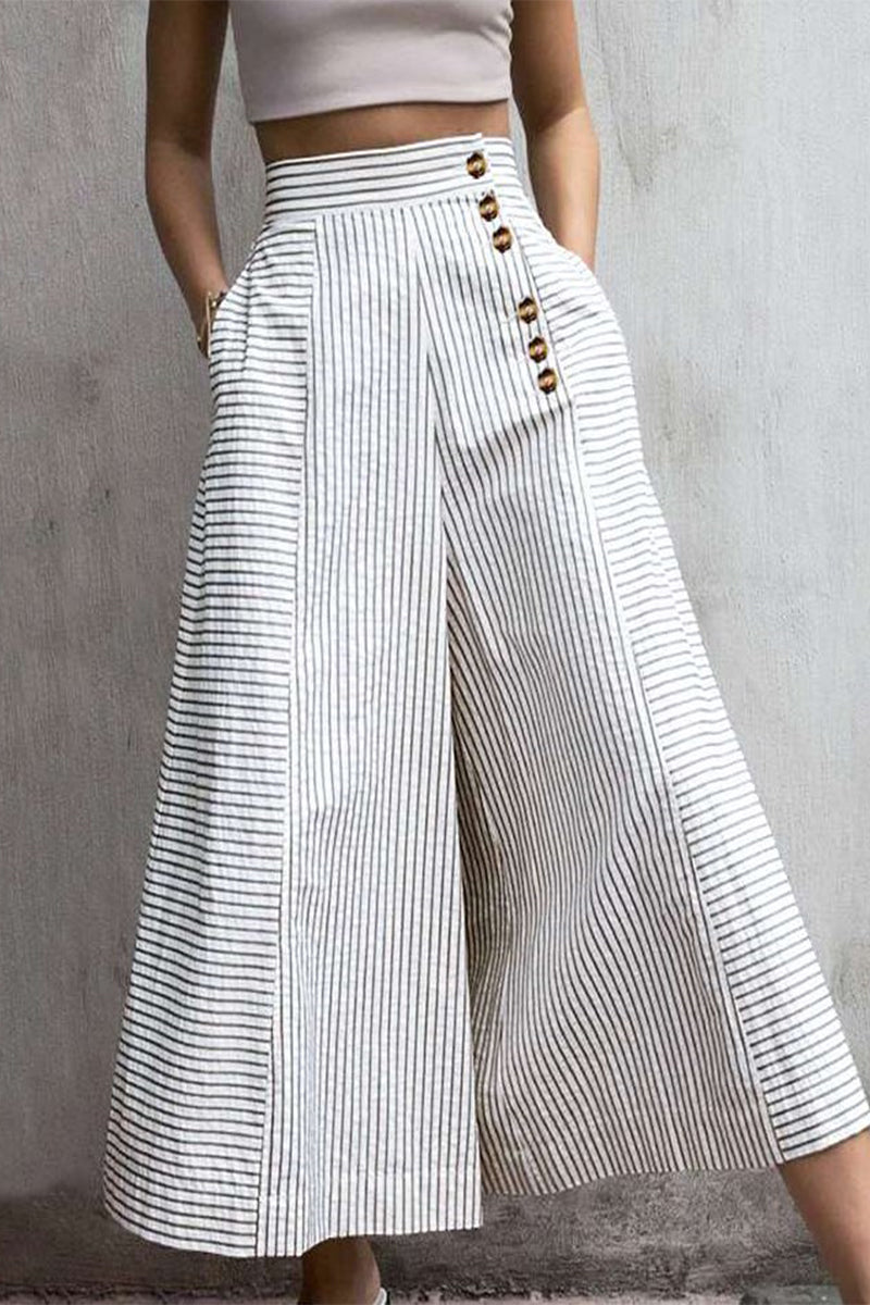 Pantalon Large à Rayures | Taille Haute | Élégant & Aéré