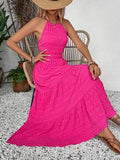 Robe Midi à Col Halter Smockée | Rose Intense | Légère & Fluide