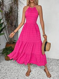 Robe Midi à Col Halter Smockée | Rose Intense | Légère & Fluide