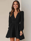 Robe Mini à Manches Bouffantes et Col en V | Élégance Sans Effort | Parfaite pour un Look Jour-Soirée