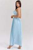 Robe bustier plissée longue | Bleu ciel | Élégance aérienne pour mariages & soirées d'été