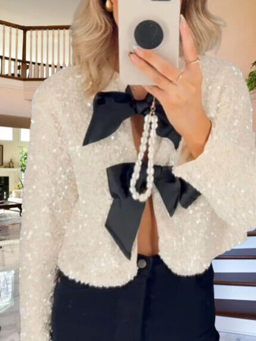 Veste Texturée à Nœuds | Élégante | Chic et Sophistiquée