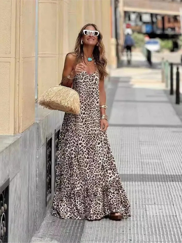Robe Longue Imprimé Léopard | Audacieuse & Chic | Élégance Estivale Décontractée