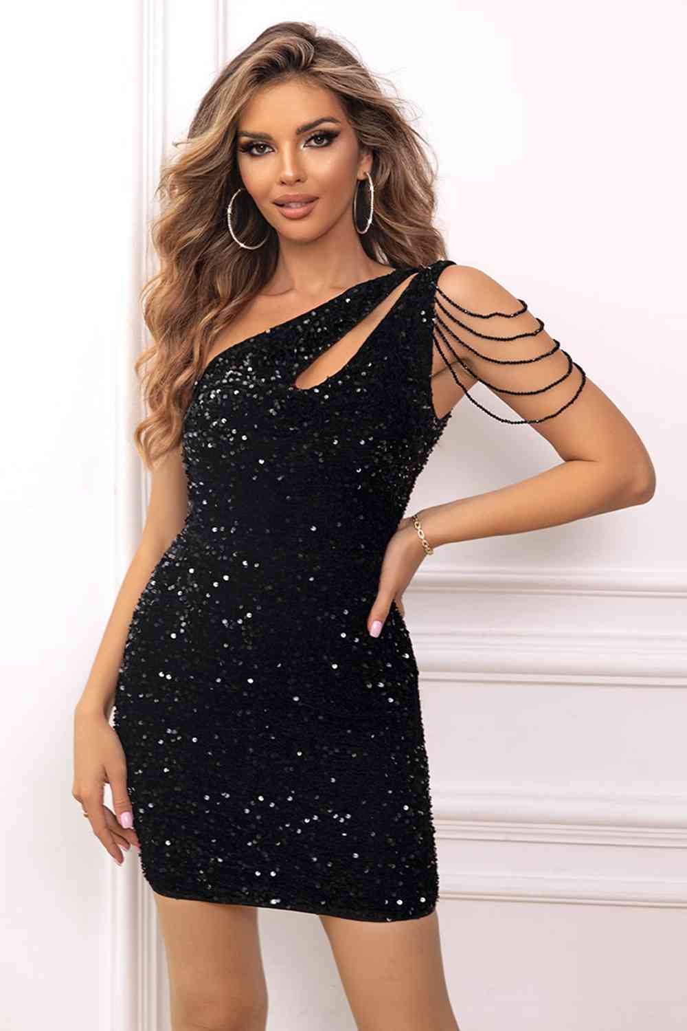 Robe Courte Asymétrique à Paillettes | Glamour & Élégance | Parfaite pour les Grandes Occasions