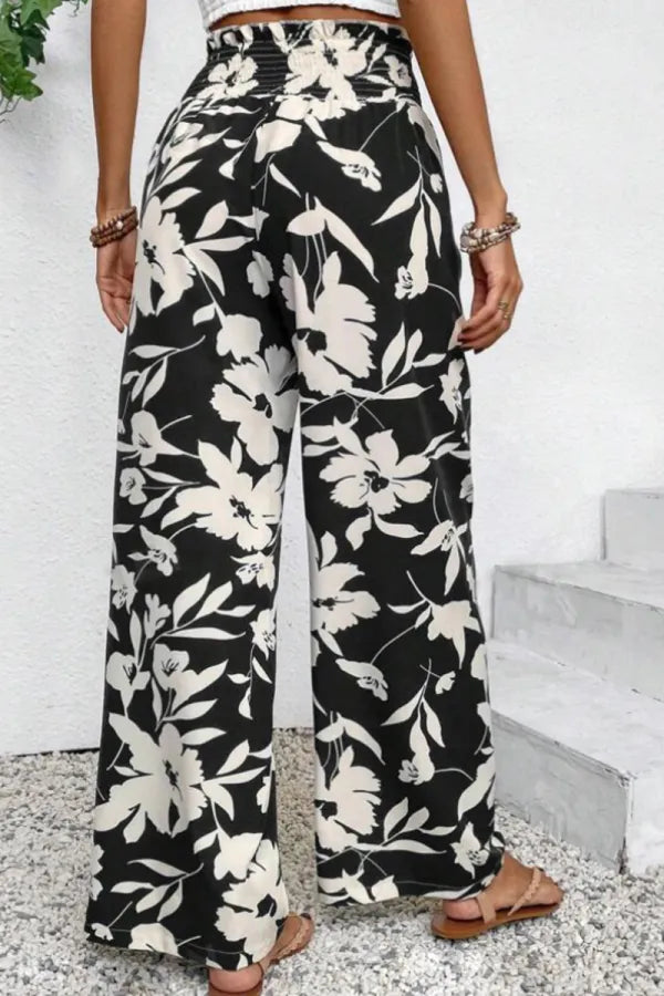 Pantalon Fleuri à Jambes Larges | Taille Haute | Aéré & Stylé