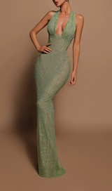 Robe de Soirée Halter à Paillettes | Élégante & Glamour | Coupe Moulante