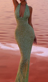 Robe de Soirée Halter à Paillettes | Élégante & Glamour | Coupe Moulante