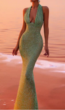 Robe de Soirée Halter à Paillettes | Élégante & Glamour | Coupe Moulante