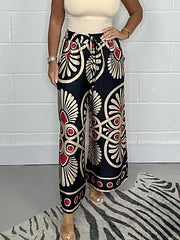 Pantalon Large en Satin | Imprimé Abstrait | Look Estival Élégant
