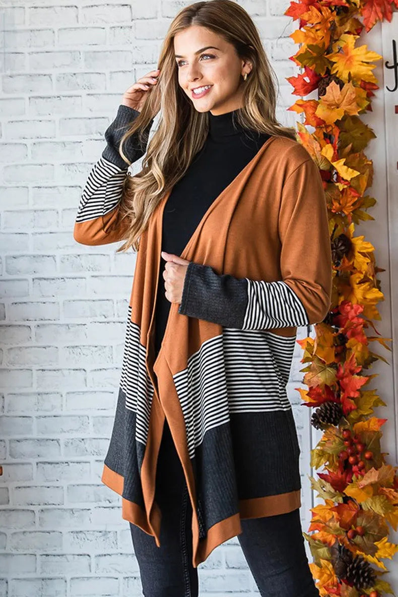 Cardigan à Rayures Colorblock | Superposition Douillette | Style Décontracté au Quotidien