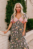 Robe Longue Bohème à Fleurs | Décolleté en V & Fluide | Charme Romantique Décontracté
