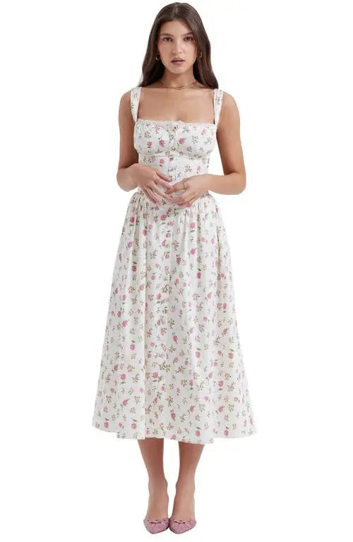 Robe Midi à Corset Fleurie | Romantique et Féminine | Parfaite pour les Garden Parties et Brunchs