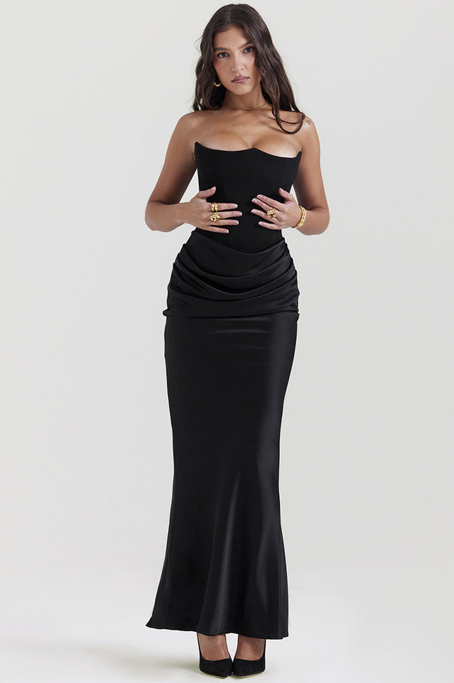 Robe Longue Satinée Bustier | Élégante et Chic | Parfaite pour Mariages et Événements Formels