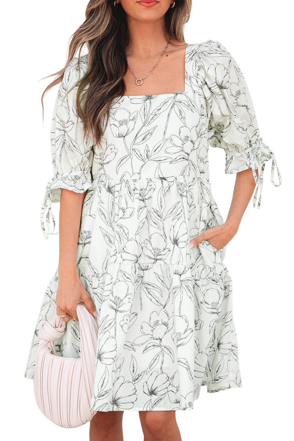 Robe à Fleurs Manches Bouffantes | Coton Léger | Charme Estival Décontracté
