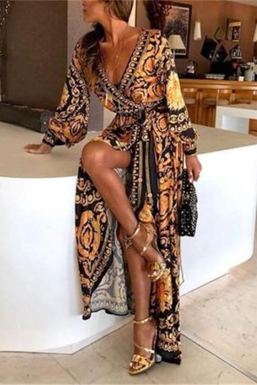 Robe Longue Imprimé Baroque | Élégante & Audacieuse | Parfaite pour les Soirées d'Été et les Occasions Spéciales
